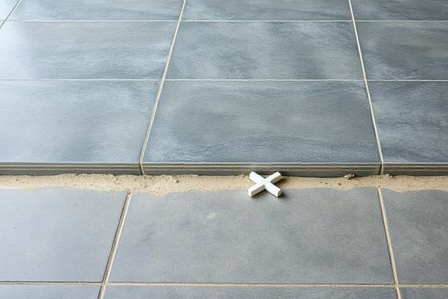 grands carreaux poses a la colle sur une chape avec croisillons et peigne