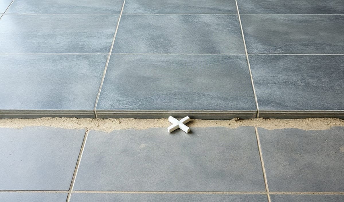 grands carreaux poses a la colle sur une chape avec croisillons et peigne