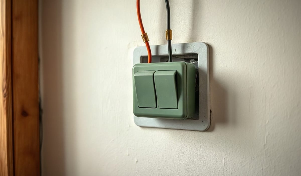 interrupteur va-et-vient demonte, ses trois bornes et ses fils visibles dans la boite